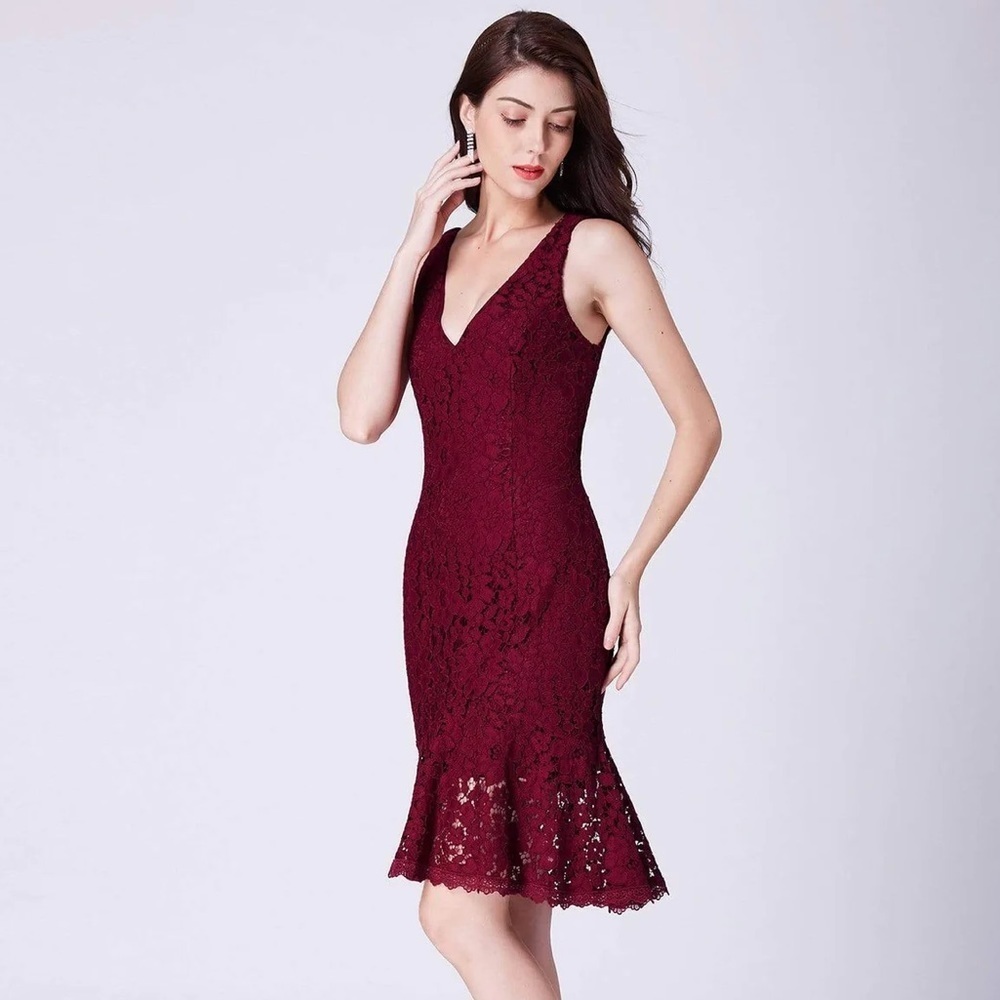 BHLDN Maroon Lace V-neck Dress Womens Size 12